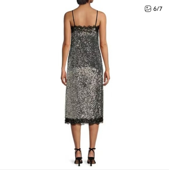 Gianni Bini Silver Sequin Dress with Lace Trim - Picture 4 of 9